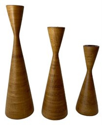 Wooden Set Of 3 Candle Stick Holdesr - 12', 10', 8'