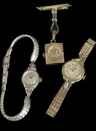 Vintage Ladies Watches & Pendant, Goldtones And Silvertone, Untested, Caravelle, Revo, Witham