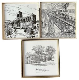 Mid Century Beekman Arms Est. 1700 'Oldest Hotel In America', Historical Prints, By Screencraft 3 Pcs - 6x6