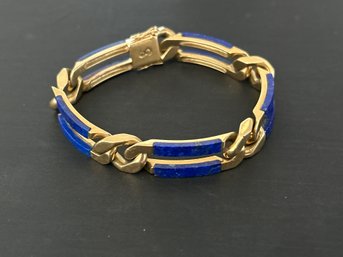 7 1/2 Inch, 14K Yellow Gold And 13ct Lapis Lazuli Bracelet- 60.08g