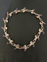 15 Inch, Sterling Silver And 30ct Amethyst, Spratling Era Necklace, Circa 1940's- 42.5g