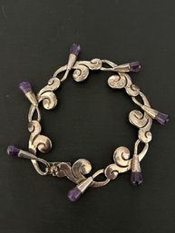 7 Inch, Sterling Silver And 14ct Amethyst, Spratling Era Bracelet