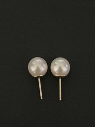 Pair Of 14K Yellow Gold, Akoya Pearl, Pierced, Solitaire Earrings With 5mm Cup Heads