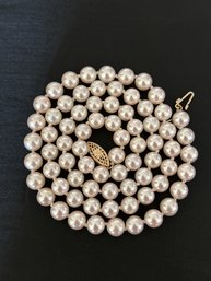 23 Inch Necklace Consisting Of Seventy-three (73) Akoya Pearls With 14K Yellow Gold Clasp