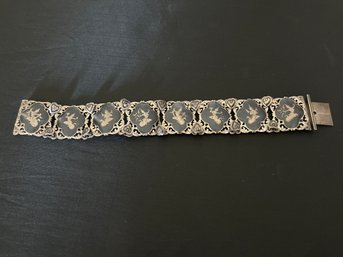 A 7 1/2 Inch, Sterling Silver And Niello Finished Bracelet.