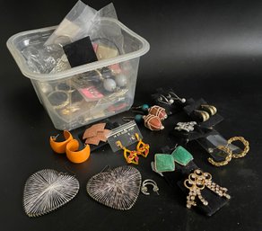 Container Of Vintage Pierced Earrings. Goldtone. Silvertone. Many Styles. Many Colors.