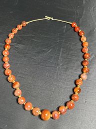 19 Inch Necklace Consisting Of Thirty-three (33), Carnelian Beads, Graduated From 9-15mm