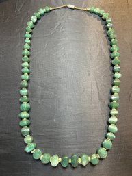 25 Inch Aventurine (quartz) Beads Necklace With 54 Beads & Threaded, Base Metal Clasp