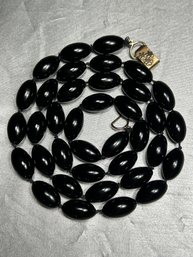 27 Inch Necklace With 37 Black Jade Beads & 14K Yellow Gold Clasp