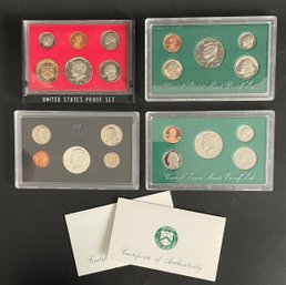 United States Mint Proof Sets-1970, 1982, 1995, 1997, Certificates Of Authenticity