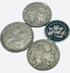 Coins: 1922 Belgique, 1937 Nickel, 1936 Nickel, 1866 Dime