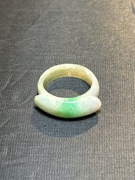 Jade Ring- Half-round, Tapered, Near Colorless, And Mottled Green, 5.4-7.7mm, Size 6