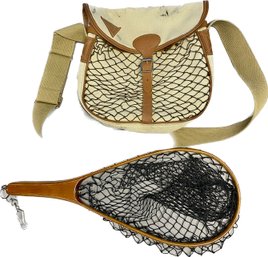 Canvas Fishing Bag From Victor International And Wooden Handheld Fishing Net