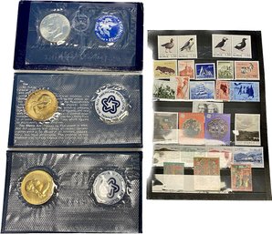 Collection Of Norwegian Stamps, Bicentennial  Commemorative Washington Coins, Uncirculated Eisenhower Dollar