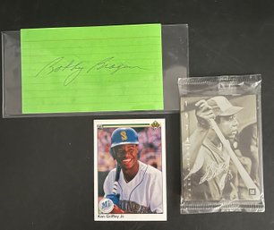 Baseball Cards: 1990 Ken Griffey, Jr, 1974 Hank Aaron New In Package, Autograph Looks Like Bobby Brogoer