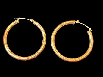 14K Gold 1 1/8 Hoop Earrings- 1.76grams, Earrings Show Some Dents