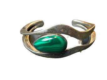 Sterling Silver Bracelet With Green Stone (likely Malachite)- 39.05g