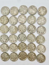 Indian Head/Buffalo Nickels: 1937, 1926, 1935, 1936, 1928, 1920, 1934, 1930, 1927. Some Dates Worn Off.