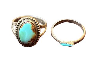 Sterling Silver And Turquoise Rings- Size 5