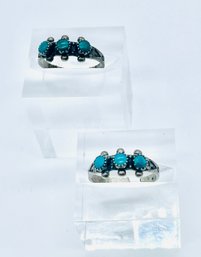 Matching Sterling Rings With Turquoise. See Back Of Rings For Break In Ring Band. 2.94 G.