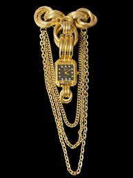 Kirks Elegant Brooch With 3-level Chain & Timepiece-hangs 6.5in