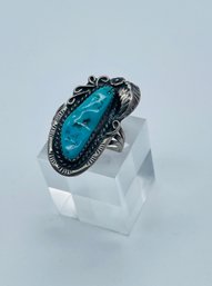 Silvertone Ring With Turquoise Gemstone. See Photo For Break In Ring Band.