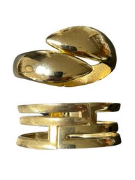 Gold Colored Metal Bracelets-spring Loaded To Close, 1 Wide