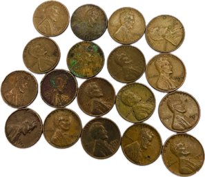 Pennies: 1955S, 1957D, 1941, 1944, 1958D, 1955D, 1948D, 1940, 1948, 1956D, 1920. Some Too Worn To Read Dates.