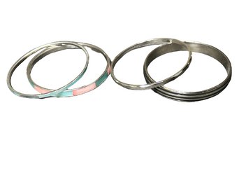 Silver Colored Bangles With Decorative Accents-2.5in Diameter, 1/8in-3/8in Wide