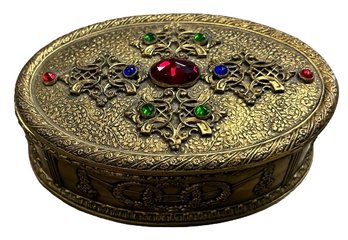 Unique Gold Colored, Oval Shaped, Embellished Jewelry Box   - 3x4.5x1.5