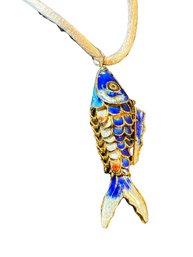 2 Fish Pendant With Gold Accent Scales On 32 String