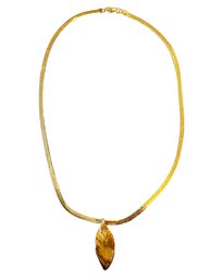 Gold Colored Leaf Necklace- 19.5 Chain, Leaf Pendant Is 1.5 Long