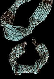 Turquoise Beads Necklace And Matching Bracelet