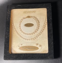 Vintage Revlon Hand Knotted Glass Pearl Wardrobe, 18 Inch Chain, 7 1/2 Inch Bracelet - Original Package