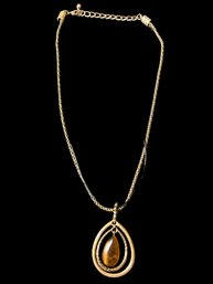 Brown Metal Chain & Cord Necklace- 22