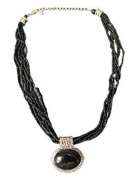 Finely Beaded Black Necklace With Silver Accents- 18.5