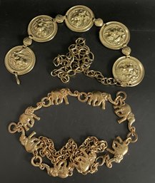 Goldtone Metal Belts - Lions, Elephants