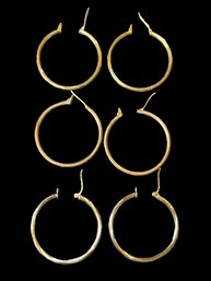 Gold Colored Hoop Earrings With Slightly Different Patterns, 1 Shows More Discoloration From Wear- All 1 1/8