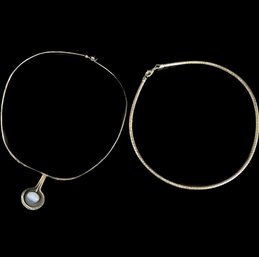 Silver Chokers. One Marked Italy 925. Other Unmarked And Tested Positive For Silver. With Gemstone.