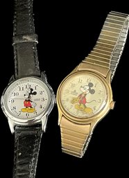 Vintage Mickey Mouse Watches. Untested. Face Scratches On Both Watches See Photos.