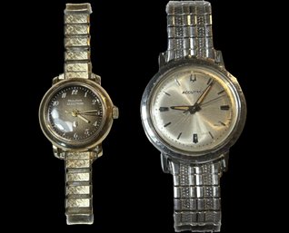 Accutron His & Hers Stretch Band Watches- Womens Stamped 10K RGP, Neither Running