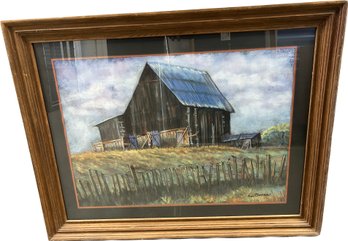 Farm Barn Original Oil Pastel Framed By Van Orman- 38x30