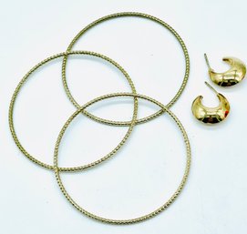 Goldtone Pierced Earrings And Bangle Bracelets