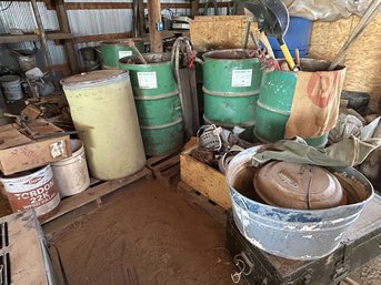 Miscellaneous Barrels, Tools, Pallets, Trunk, Everything You See In This Photo