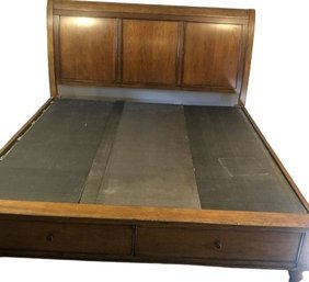 King Size Wood Bed Frame, Drawers, Headboard, Some Scratches, 97x80x55.5H