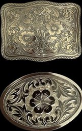 Silver Tone Floral Belt Buckles - No Visible Markings