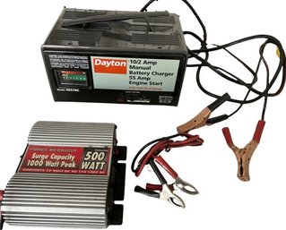 Dayton 10/2 Amp Manual Battery Charger 55 Amp Engine Start (working, 10Lx6Wx5H)& Surge Capacity 1000 Watt Peak