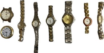 Assortment Of 6 Silvertone And Goldtone Womens Watches And 2 Faces. Not Tested.