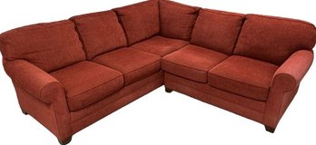 Red Sectional Firm Seat Couch- Set Up Is 91Lx91Wx33T, 54L & 93L