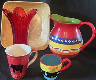 Kitchen Decor: Including Red Bowl & Vase